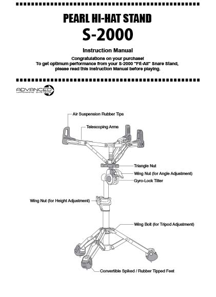 Pearl S-2000 スネアスタンド 箱・説明書付 美品 S2000 Snare Stand Instruction Manual | パール楽器【公式サイト
